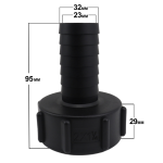Side profile of an adaptor to convert an IBC valve to a 1.25 inch hose tail