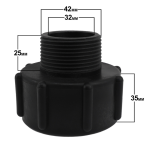 Side profile of an adaptor to convert a 2 inch IBC valve to a 1.25 inch male valve
