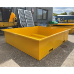 Long yellow and galvanised storage container with corrugated sides and side door