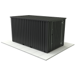 Man using an electric pallet jack to move a white IBC in a warehouse.