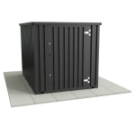 Long yellow and galvanised storage container with corrugated sides and side door